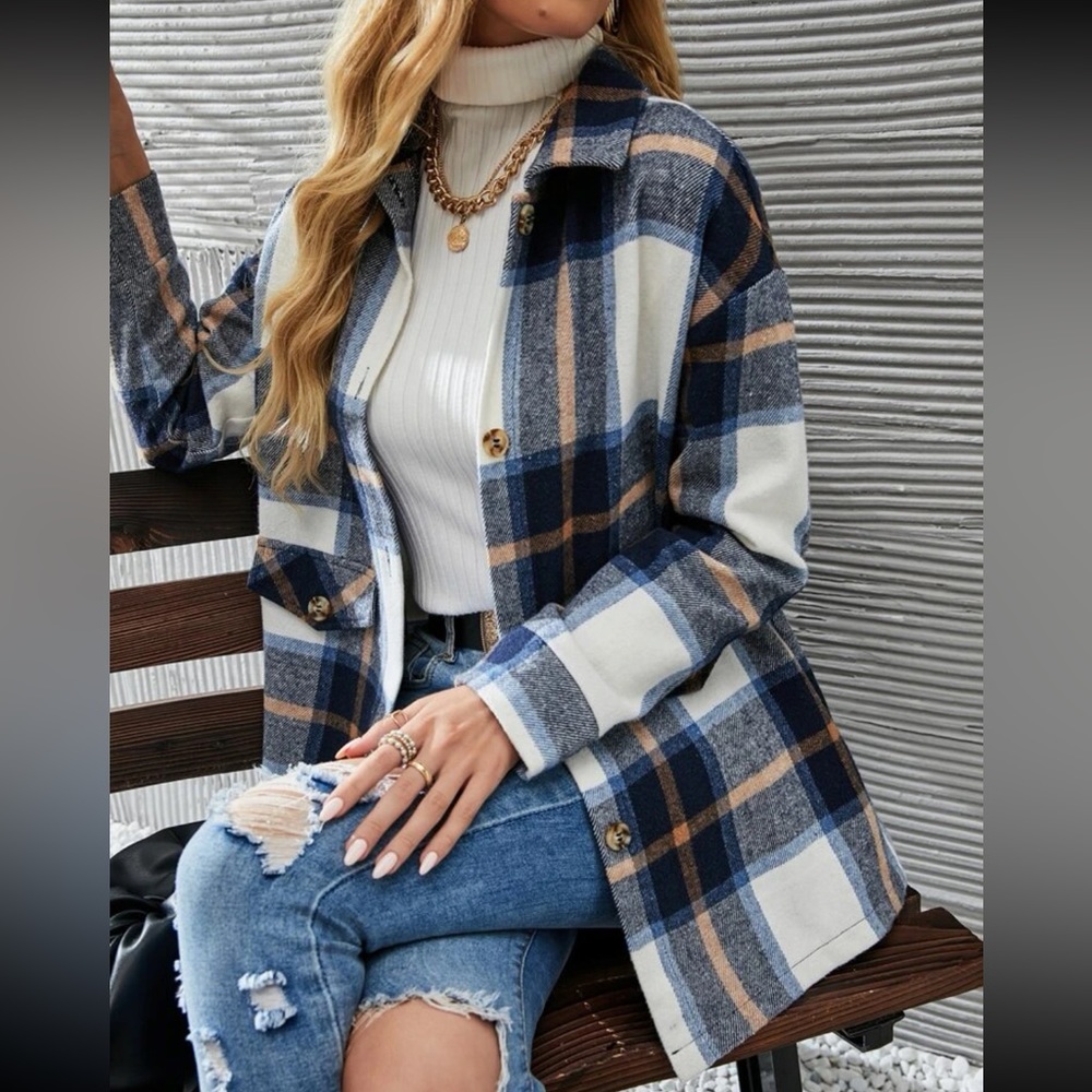 Comfy Oversized Plaid Button Down Jacket - Picture 11 of 14